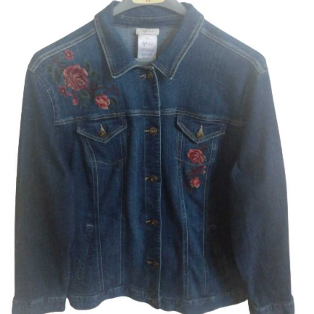 Embroidery Jacket Bohemian Rose Trucker Stretch - image 1