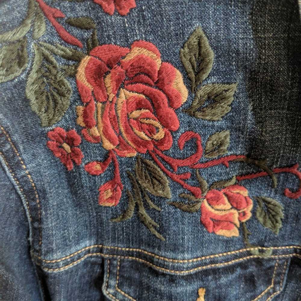 Embroidery Jacket Bohemian Rose Trucker Stretch - image 2