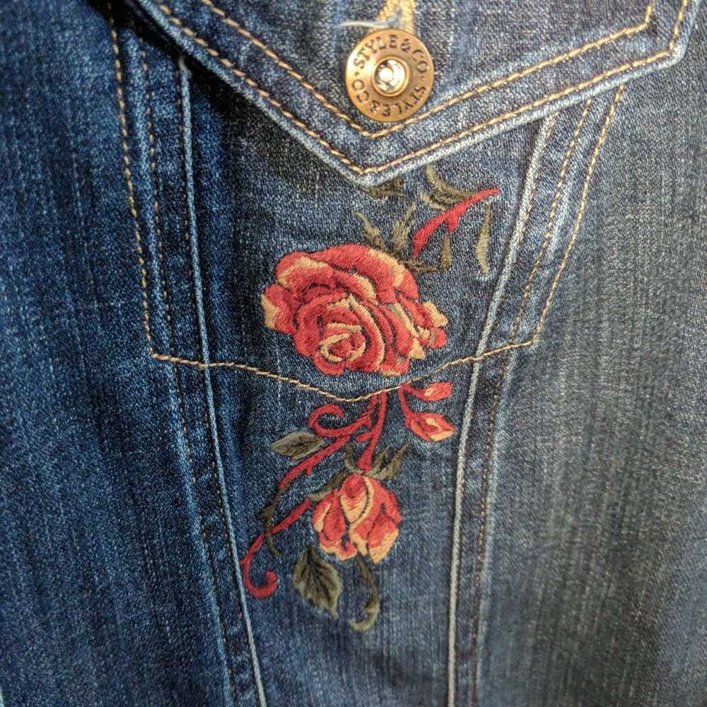 Embroidery Jacket Bohemian Rose Trucker Stretch - image 3