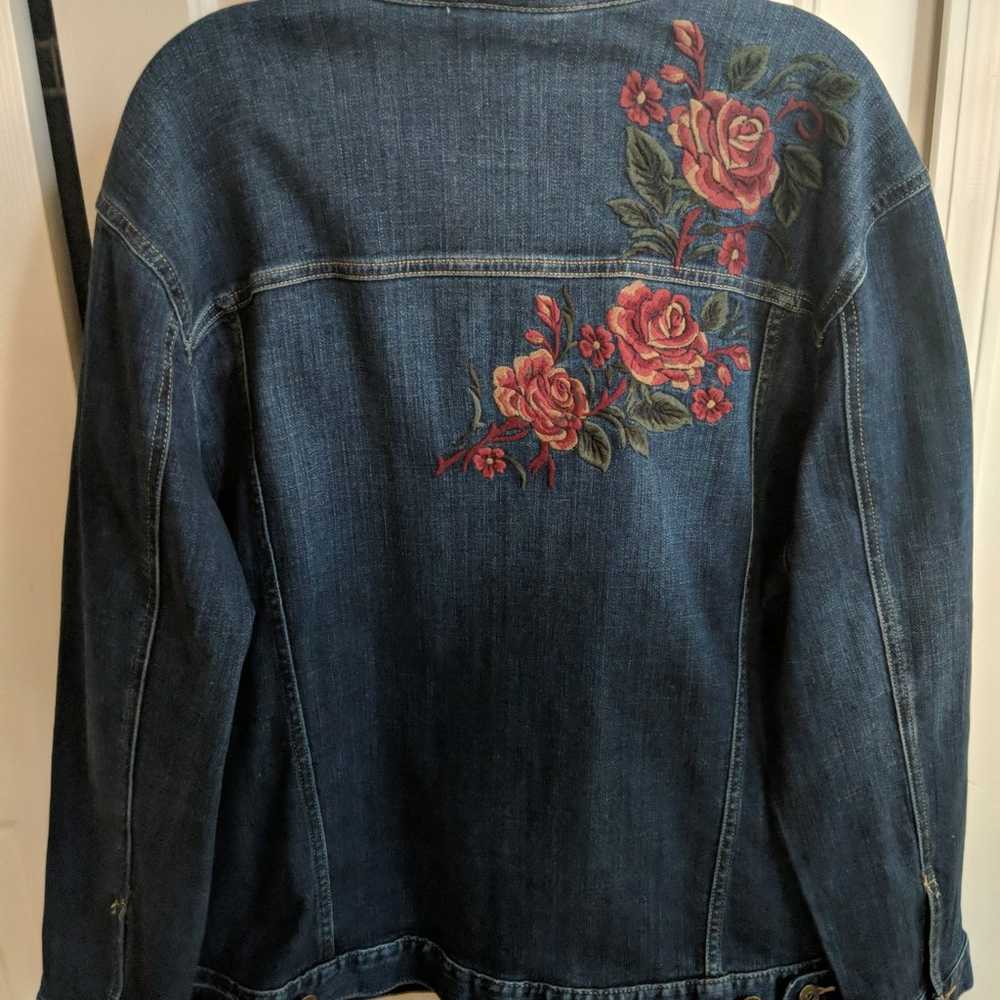 Embroidery Jacket Bohemian Rose Trucker Stretch - image 5