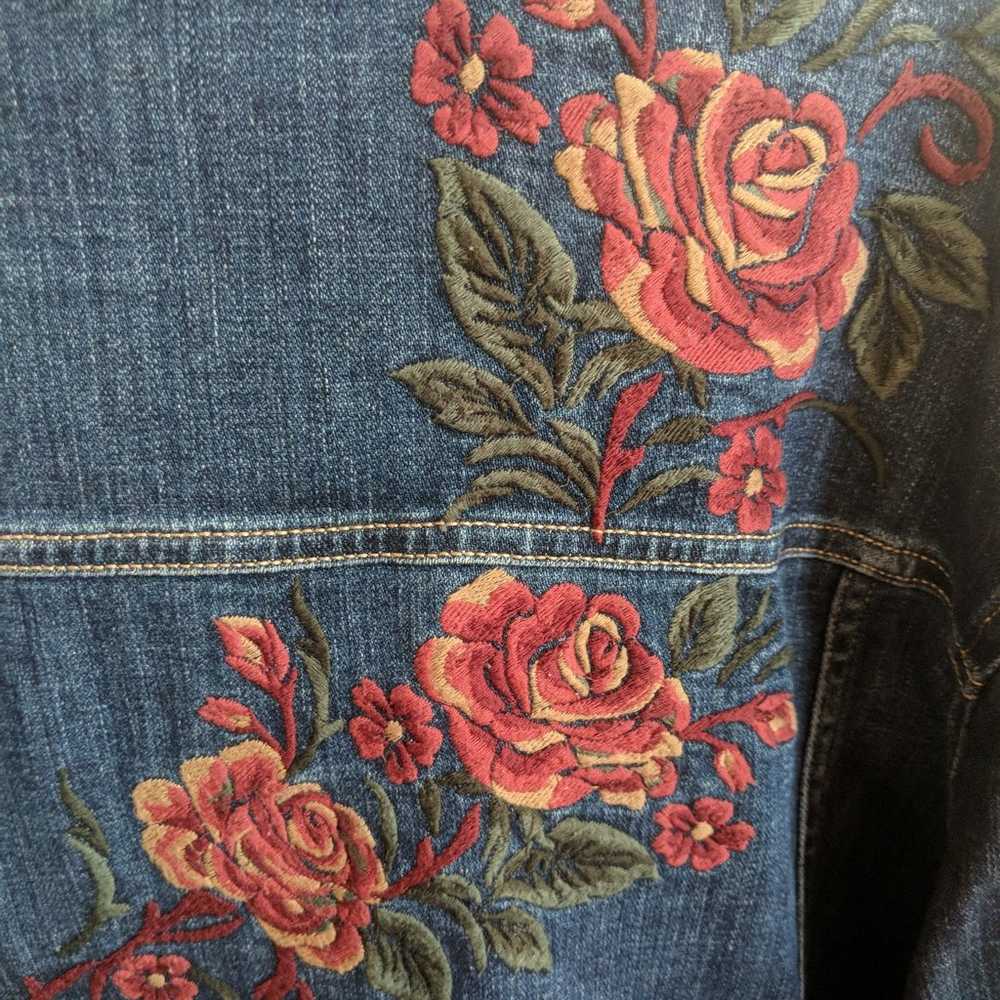 Embroidery Jacket Bohemian Rose Trucker Stretch - image 6