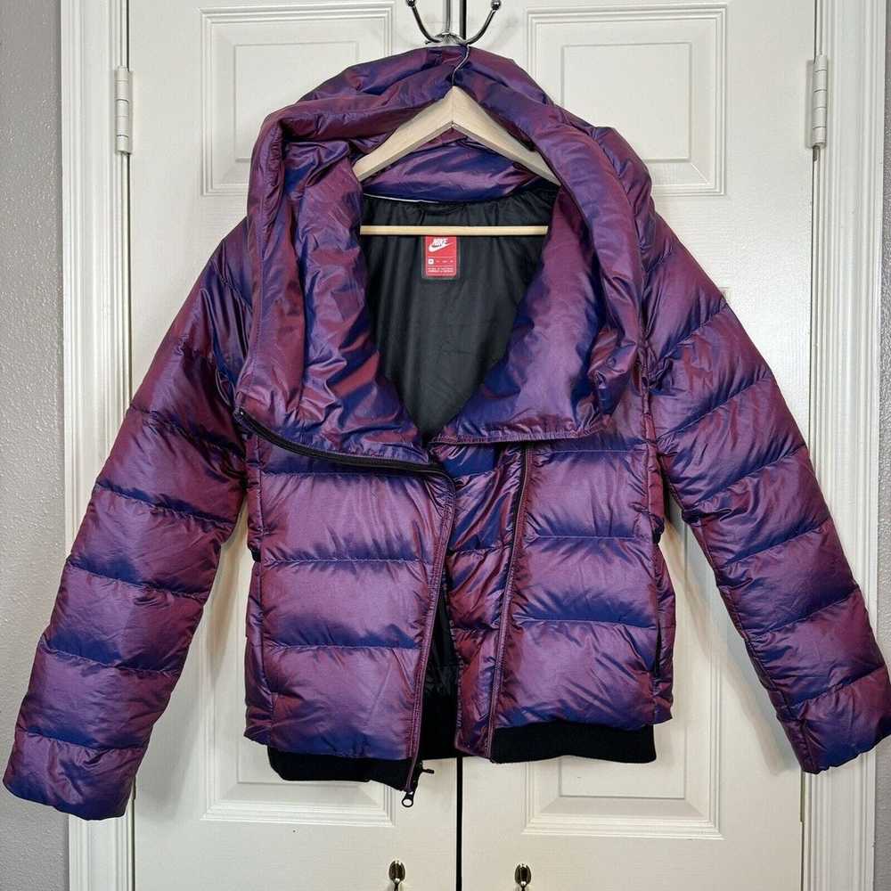 Nike Womens Down Puffer Jacket XS Hooded Zip Irid… - image 3