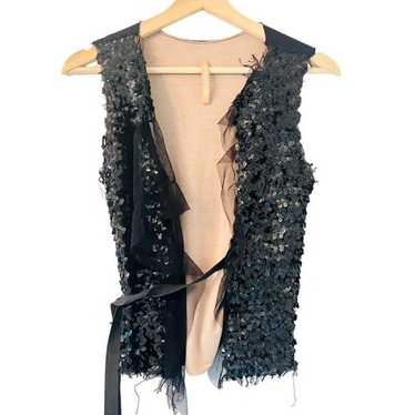 LOY AND FORD Sequin Wrap Vest Chiffon Ruffle in B… - image 1