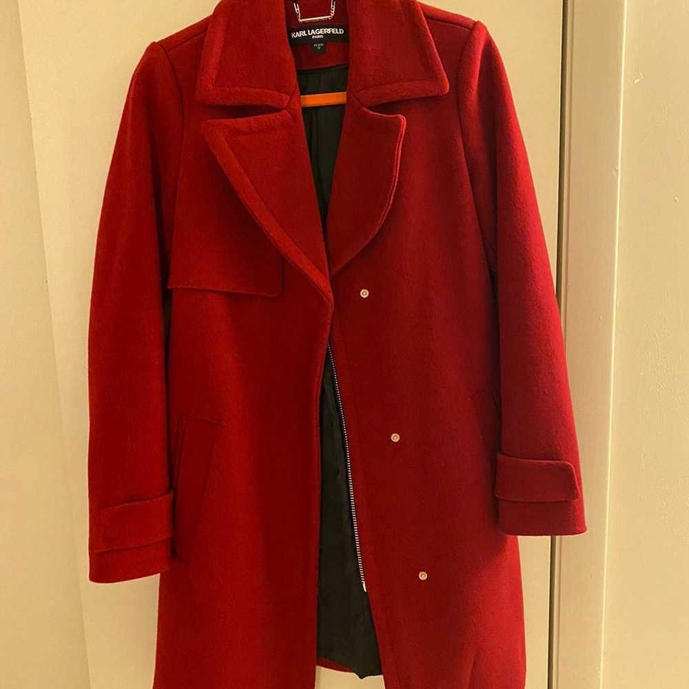 Karl Lagerfeld Red Zipper Wool Coat - image 1