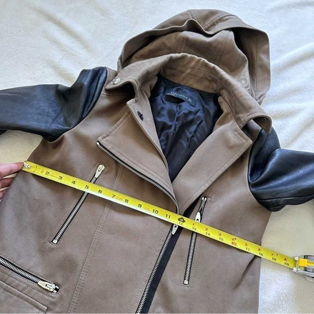 Zara Women Leather Sleeve Hooded Utility Trench C… - image 4