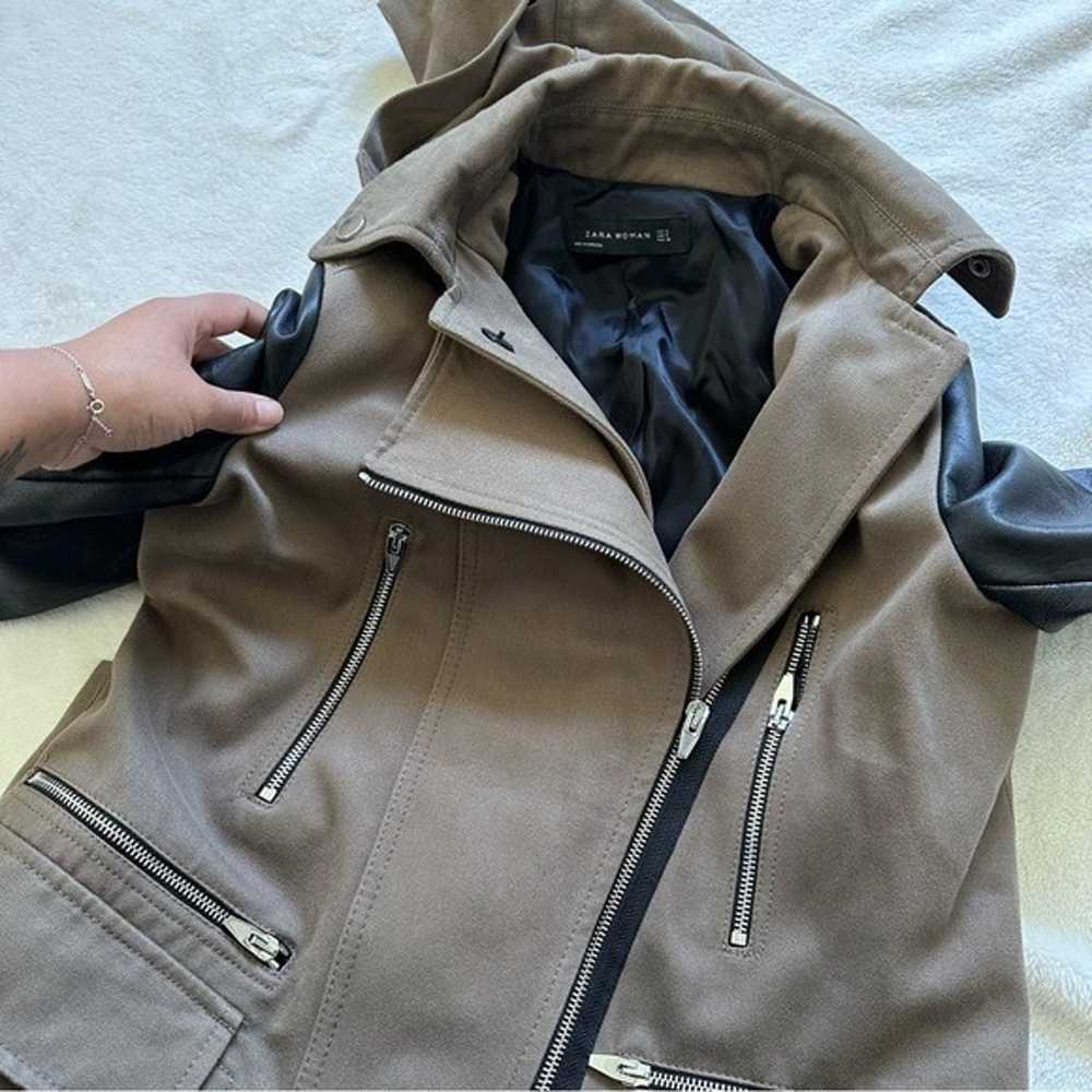 Zara Women Leather Sleeve Hooded Utility Trench C… - image 5