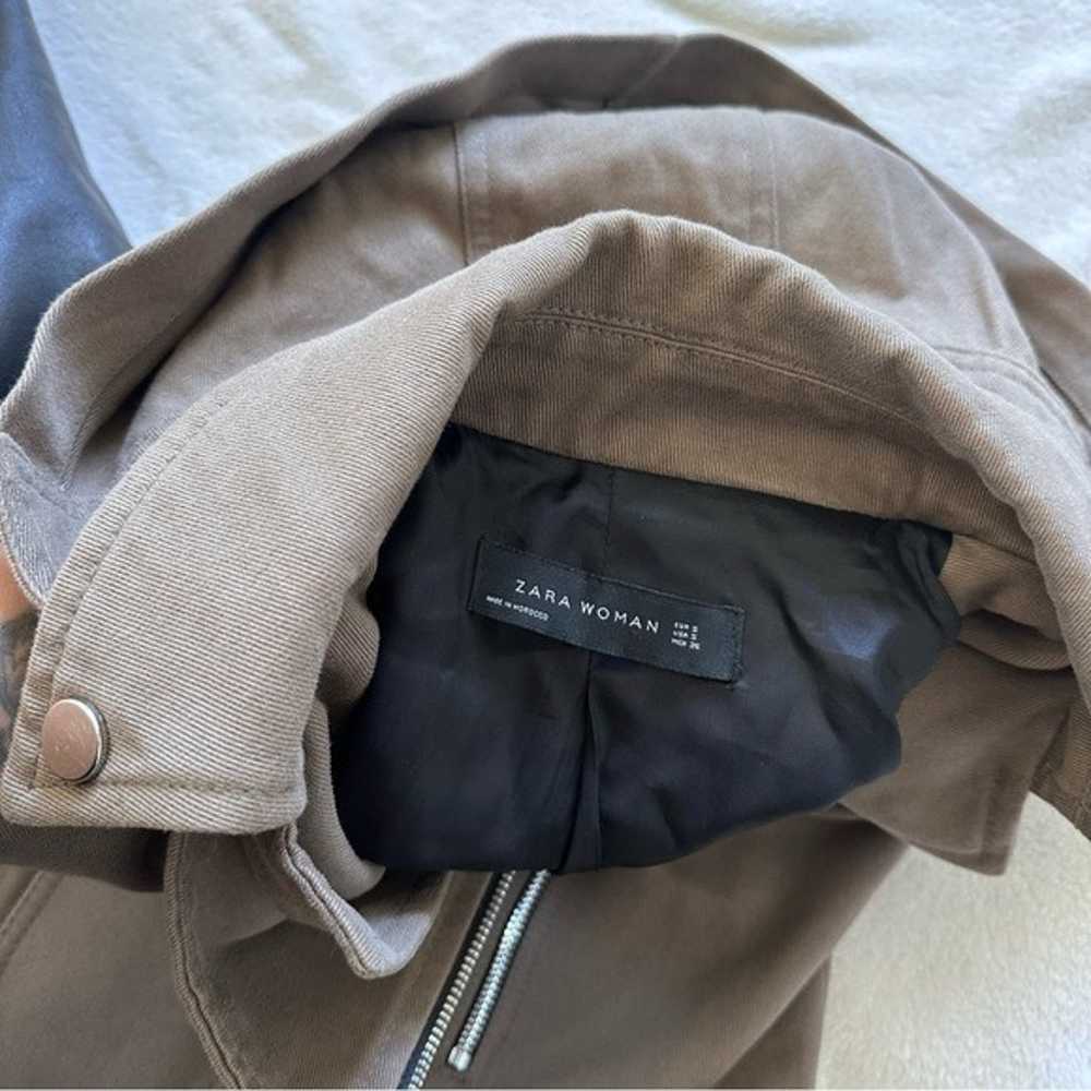 Zara Women Leather Sleeve Hooded Utility Trench C… - image 6