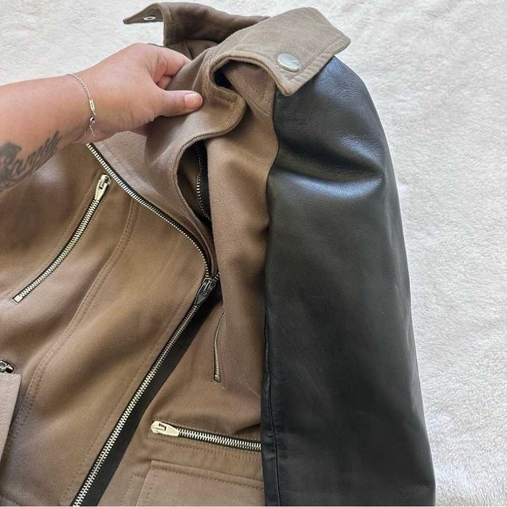 Zara Women Leather Sleeve Hooded Utility Trench C… - image 9