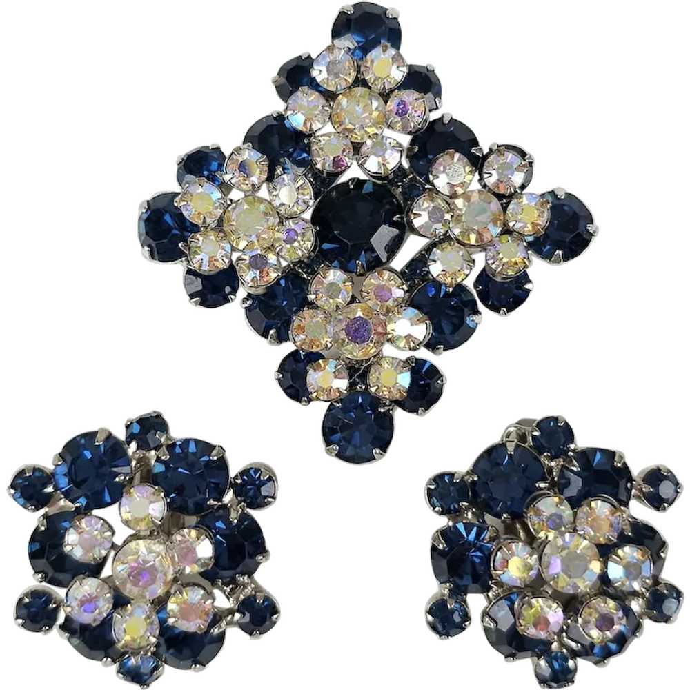 JULIANA Set ~ Two-Tier Brooch & Earrings ~ Blue, … - image 1