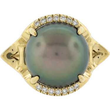 Angie Marie 18K Gold 13mm Tahitian Pearl Diamond B