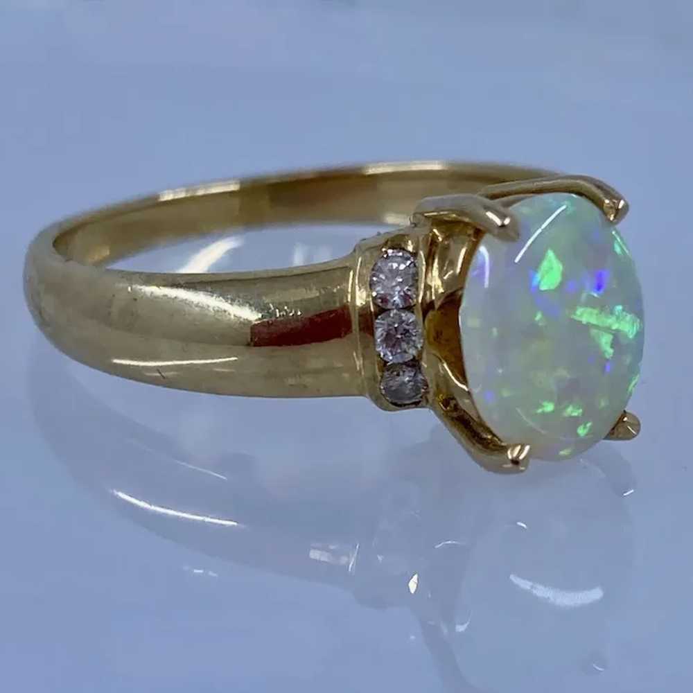 18K Yellow Gold Oval Opal Diamond Ring Sz 7 1/4 - image 10