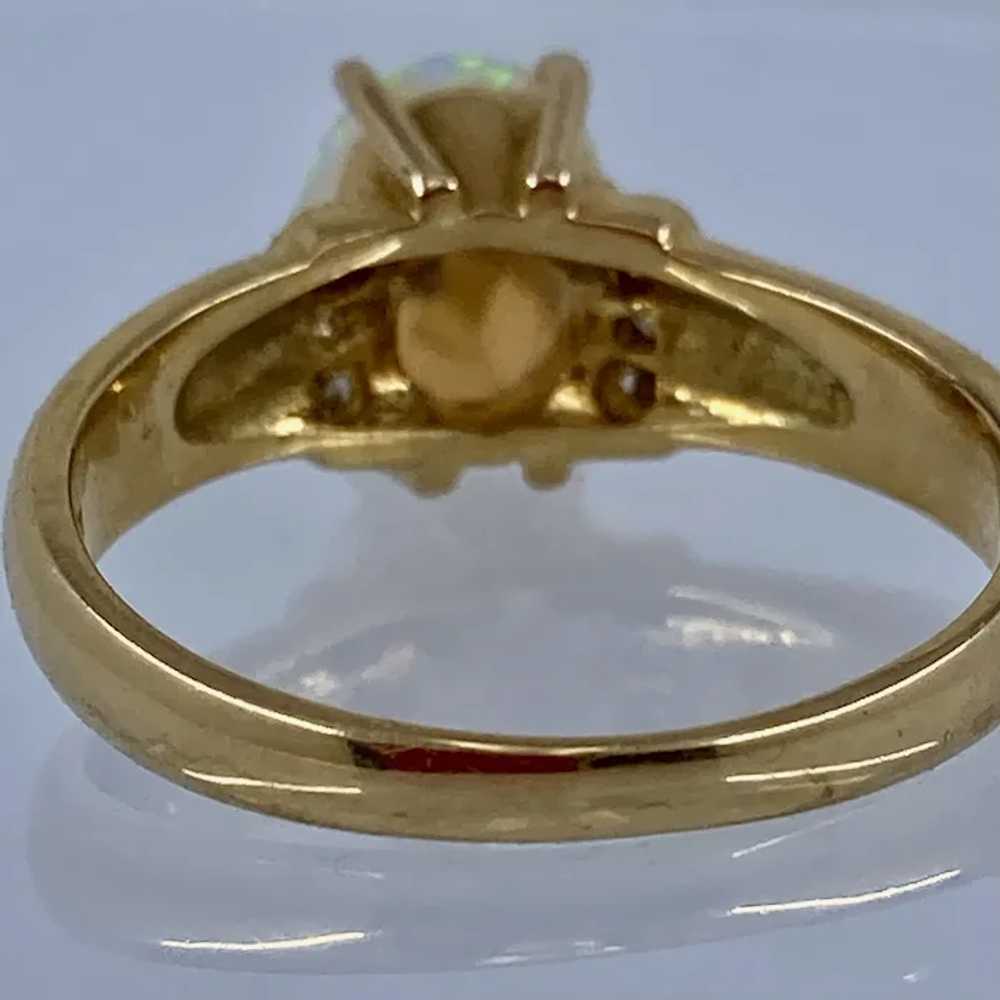 18K Yellow Gold Oval Opal Diamond Ring Sz 7 1/4 - image 11