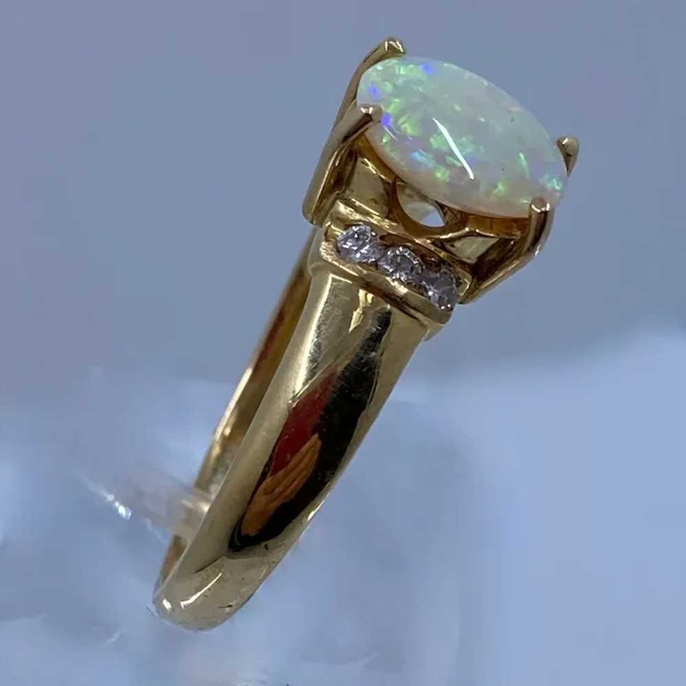 18K Yellow Gold Oval Opal Diamond Ring Sz 7 1/4 - image 3