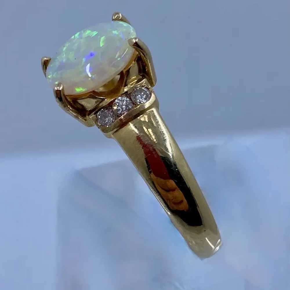 18K Yellow Gold Oval Opal Diamond Ring Sz 7 1/4 - image 4