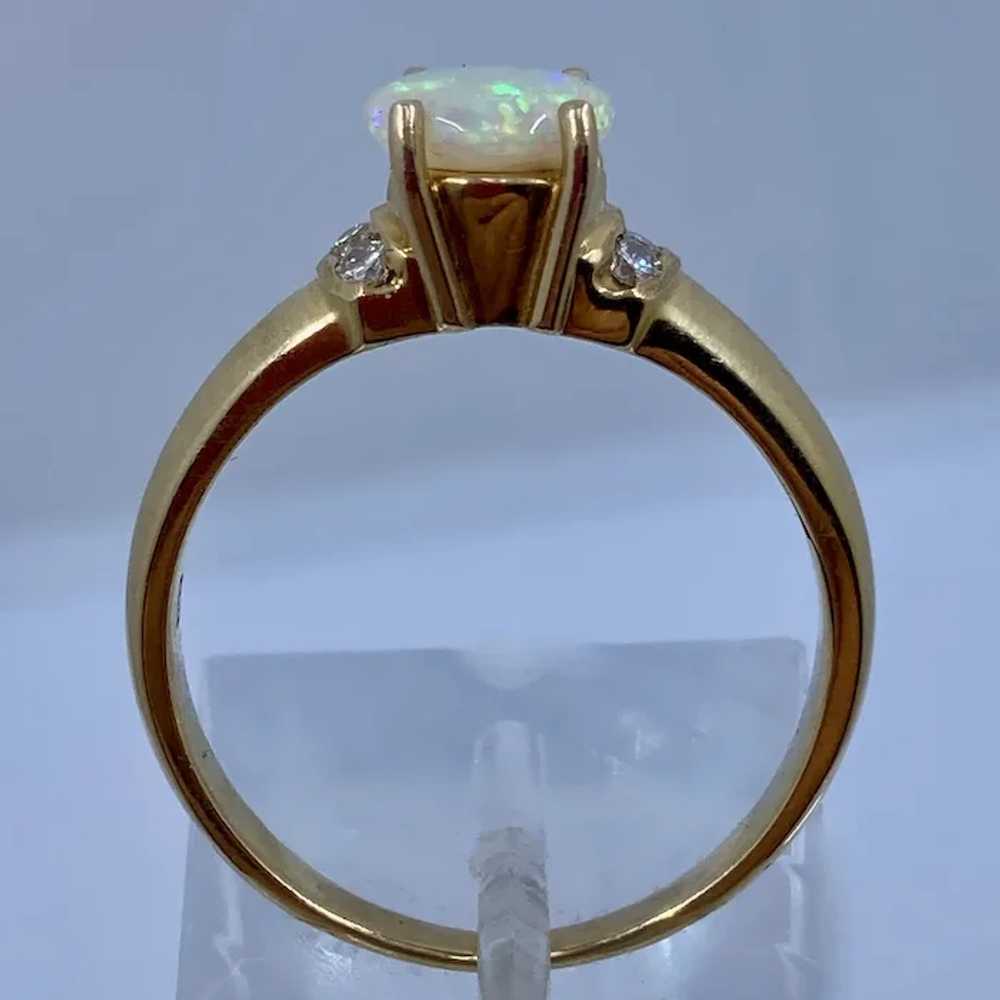 18K Yellow Gold Oval Opal Diamond Ring Sz 7 1/4 - image 5