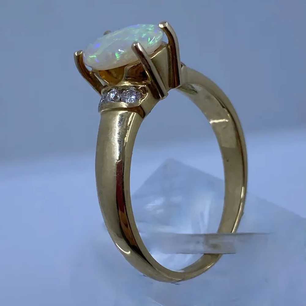 18K Yellow Gold Oval Opal Diamond Ring Sz 7 1/4 - image 6