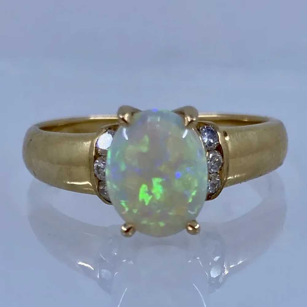 18K Yellow Gold Oval Opal Diamond Ring Sz 7 1/4 - image 7