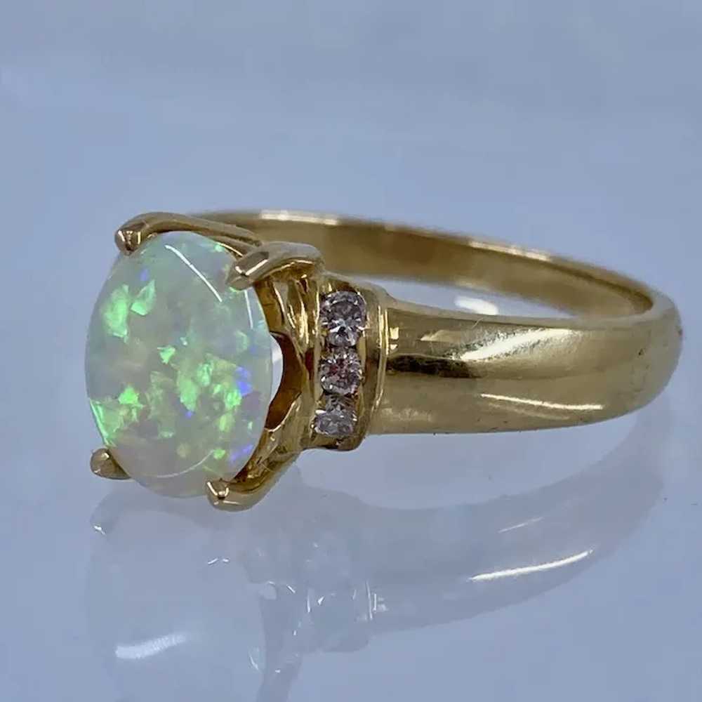 18K Yellow Gold Oval Opal Diamond Ring Sz 7 1/4 - image 9