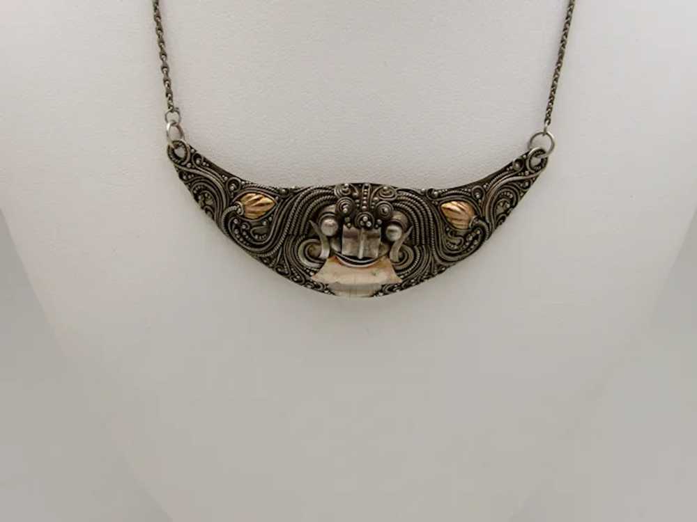 Ornate Sterling Necklace with Applied Metal to Re… - image 2