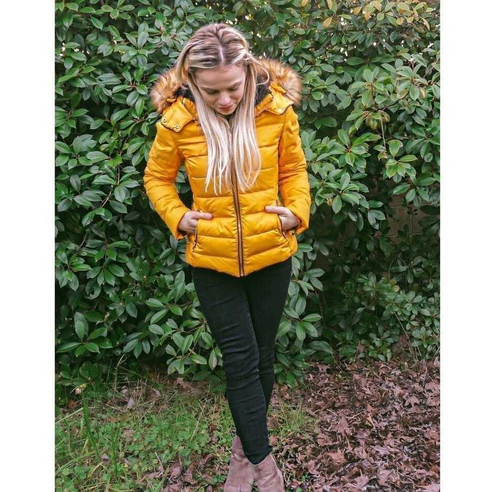 Zara mustard yellow faux fur puffer jacket womens… - image 2
