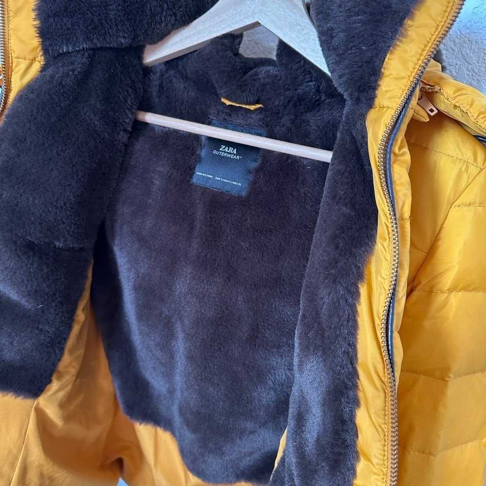 Zara mustard yellow faux fur puffer jacket womens… - image 5