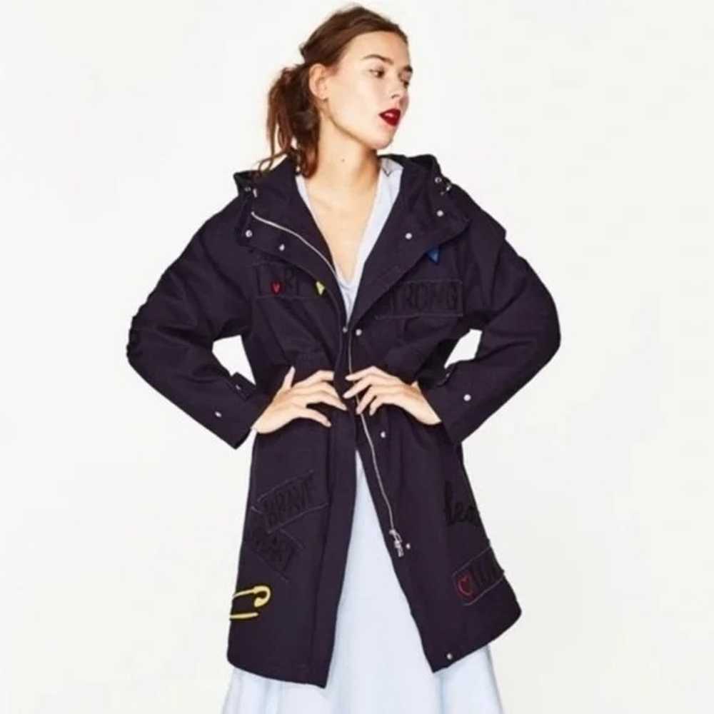 Zara Don't Waste My Time Parka Jacket Hooded Navy… - image 1