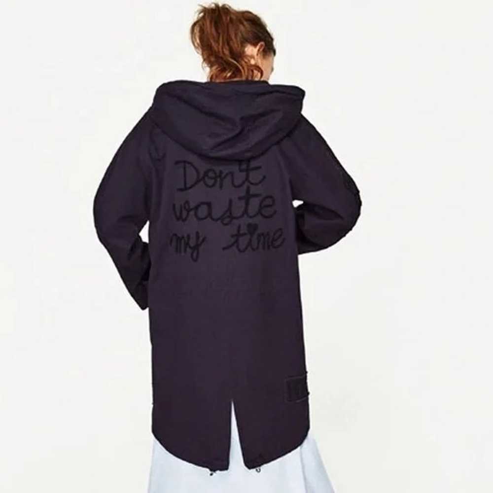 Zara Don't Waste My Time Parka Jacket Hooded Navy… - image 4
