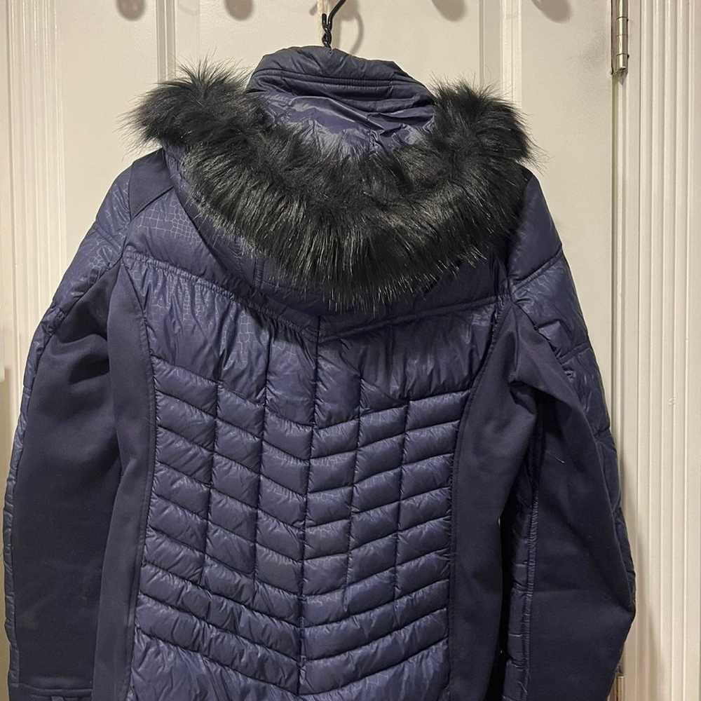 Michael Kors blue puffer fur hood coat size small… - image 3