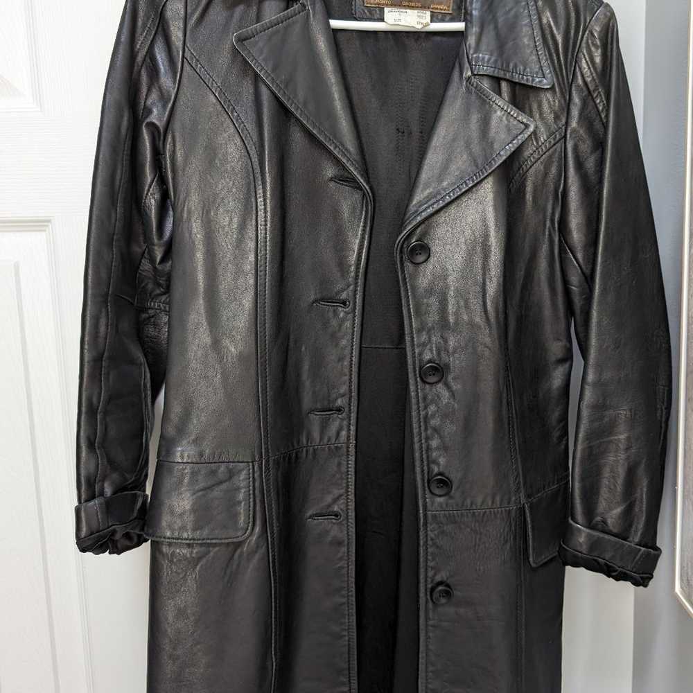 Vintage Long Black Leather Jacket - Woman Real Vi… - image 1