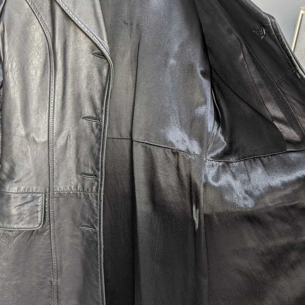 Vintage Long Black Leather Jacket - Woman Real Vi… - image 3