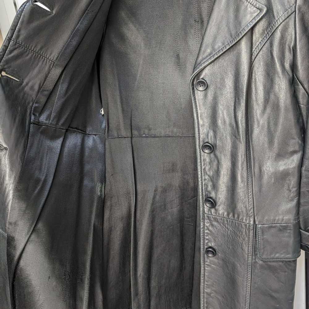 Vintage Long Black Leather Jacket - Woman Real Vi… - image 4
