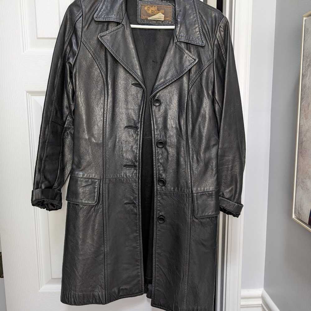 Vintage Long Black Leather Jacket - Woman Real Vi… - image 6