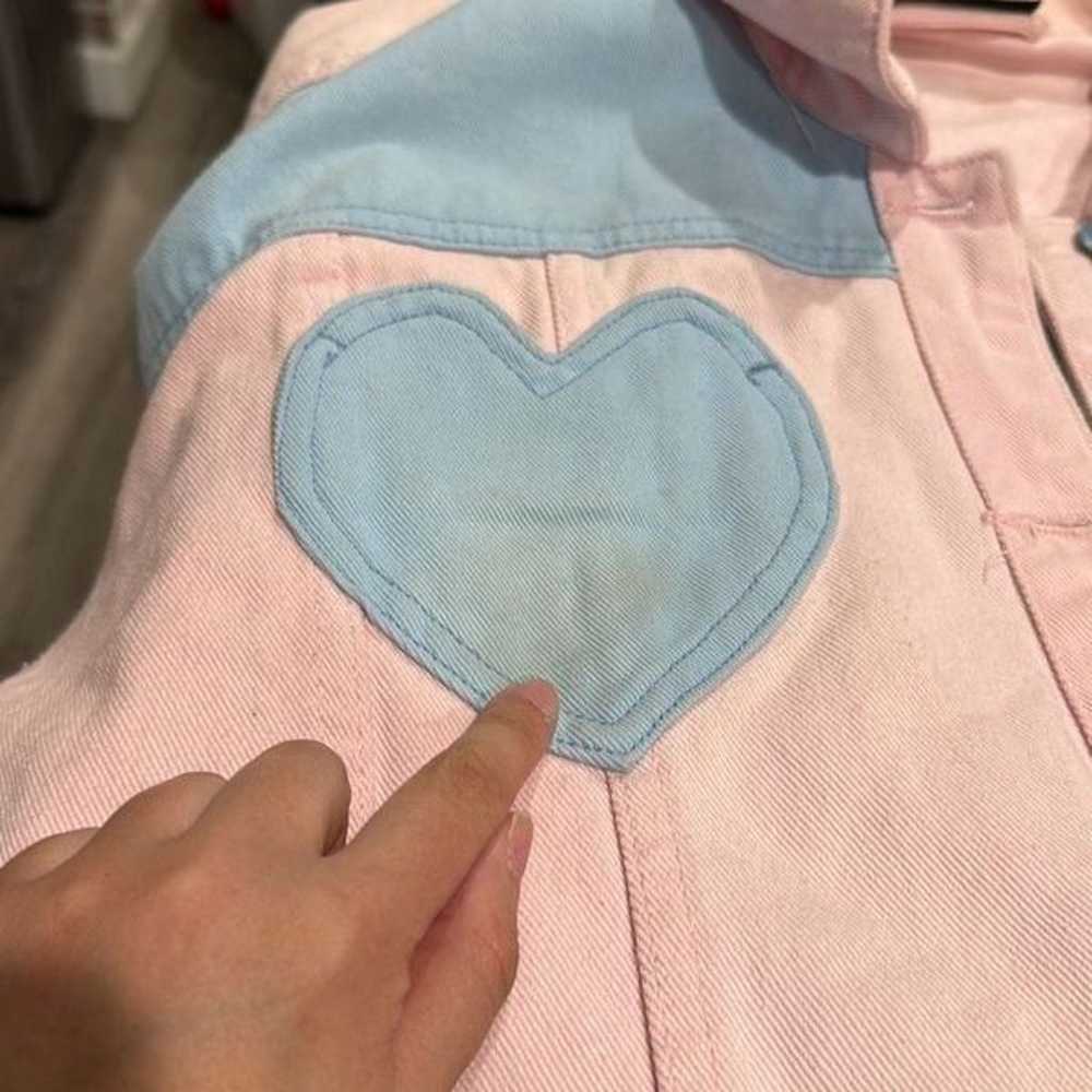 Lazy Oaf Women Pink Blue Heart Colorblock Denim J… - image 5