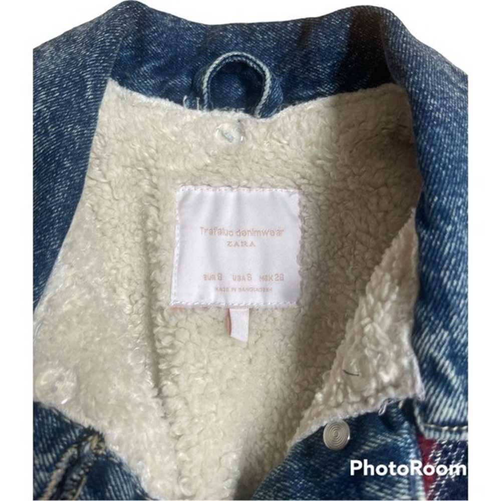 Zara Aztec Denim Jacket Size S Oversized Sherpa F… - image 8
