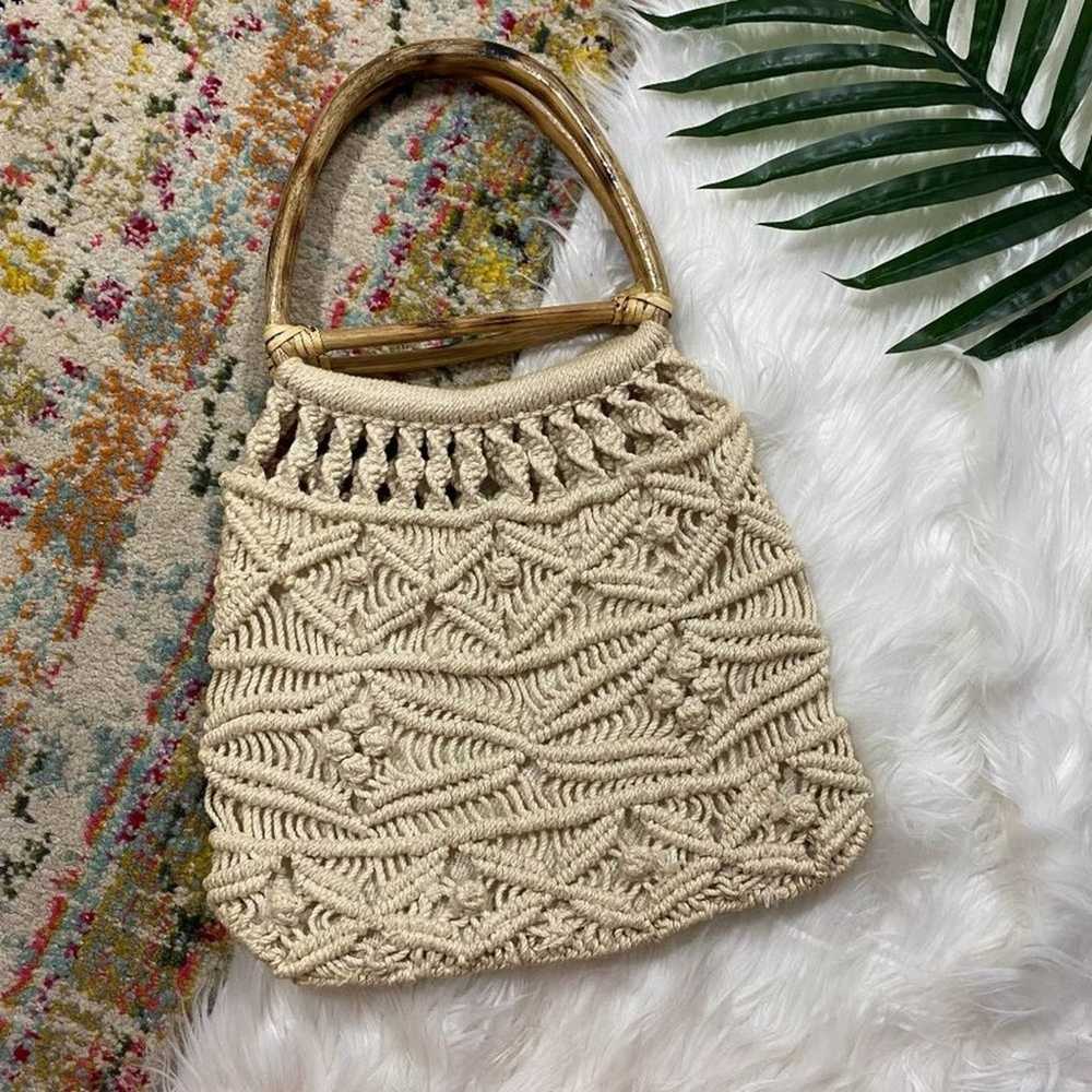 Vintage Boho Bohemian Neutral Off White Crochet M… - image 1