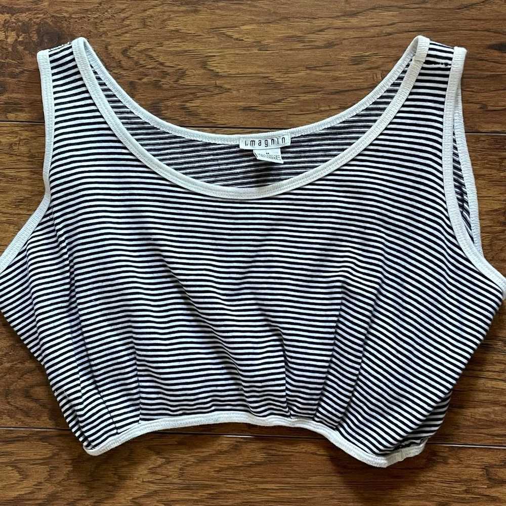 I. Magnin Crop Top Black and White Stripped Size … - image 5