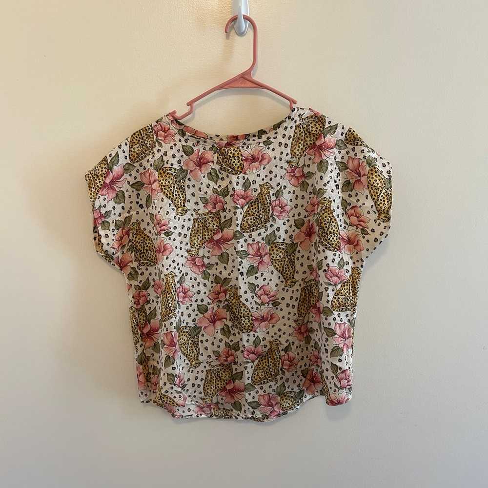 Studio C Vintage Cheetah Floral Print Top - image 1