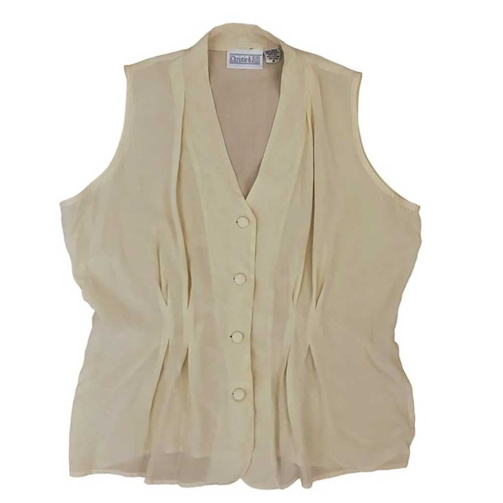 Christie & Jill Collarless V Neck Sleeveless Silk… - image 1