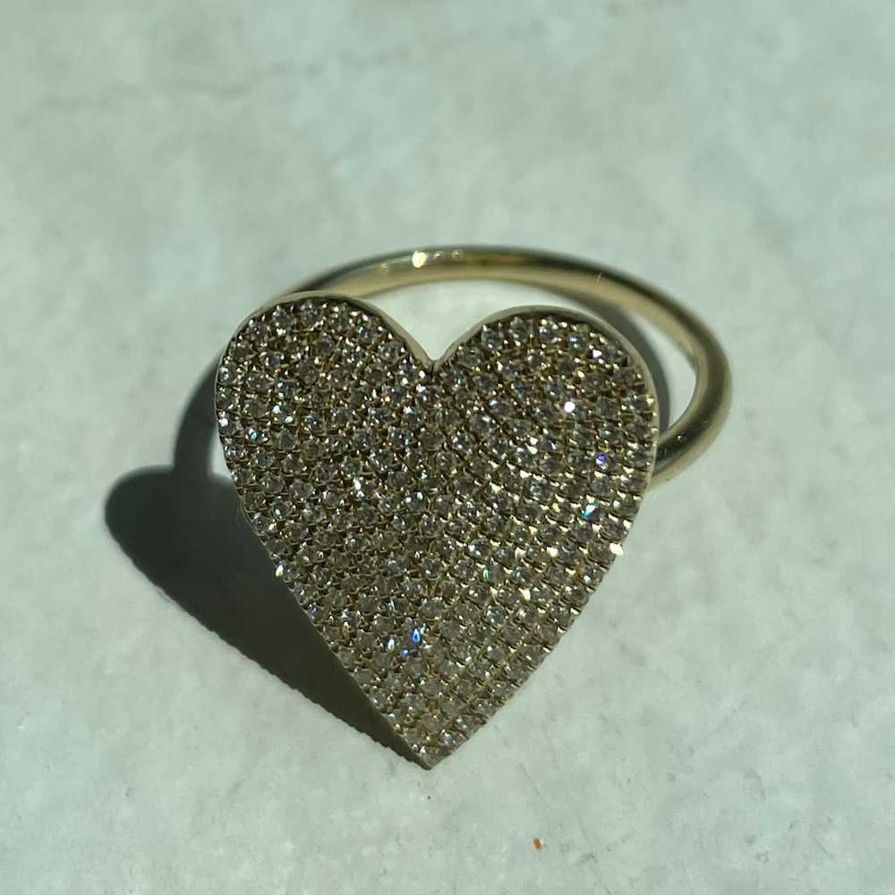 14k Yellow Gold Pave Diamond Heart Ring - image 12