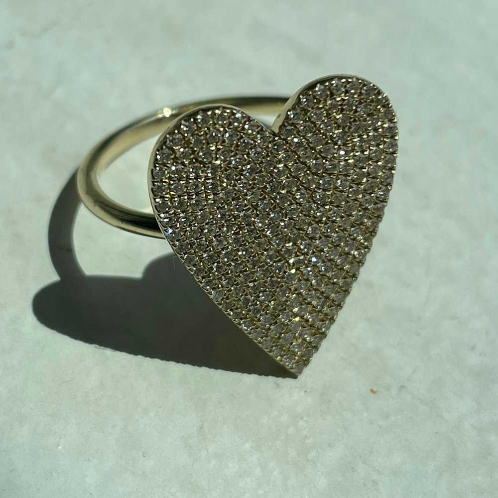 14k Yellow Gold Pave Diamond Heart Ring - image 4