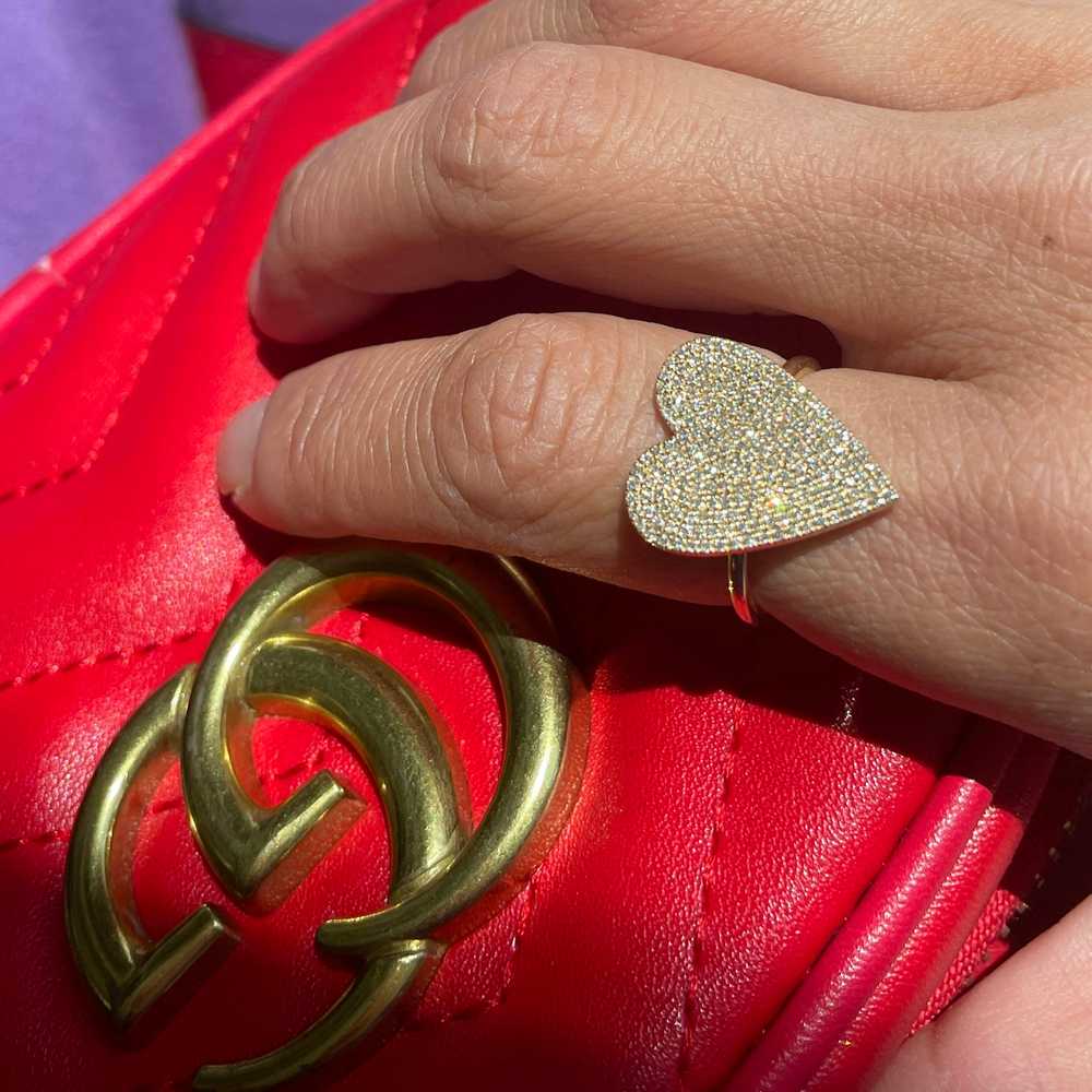 14k Yellow Gold Pave Diamond Heart Ring - image 9