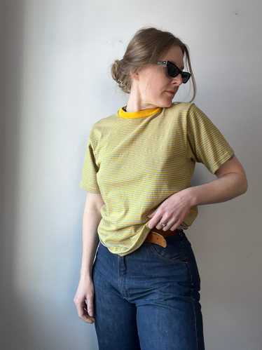 1970s Yellow and Blue Striped Cotton Tee