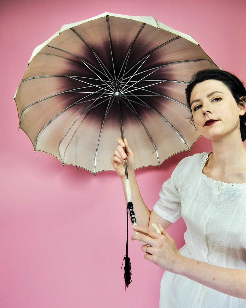 Vintage Cream and Purple Parasol Umbrella - image 12