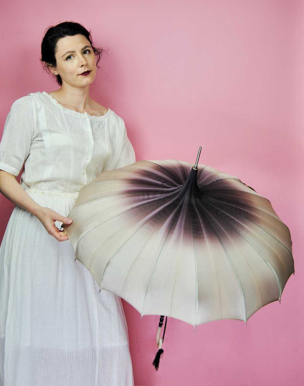 Vintage Cream and Purple Parasol Umbrella - image 7