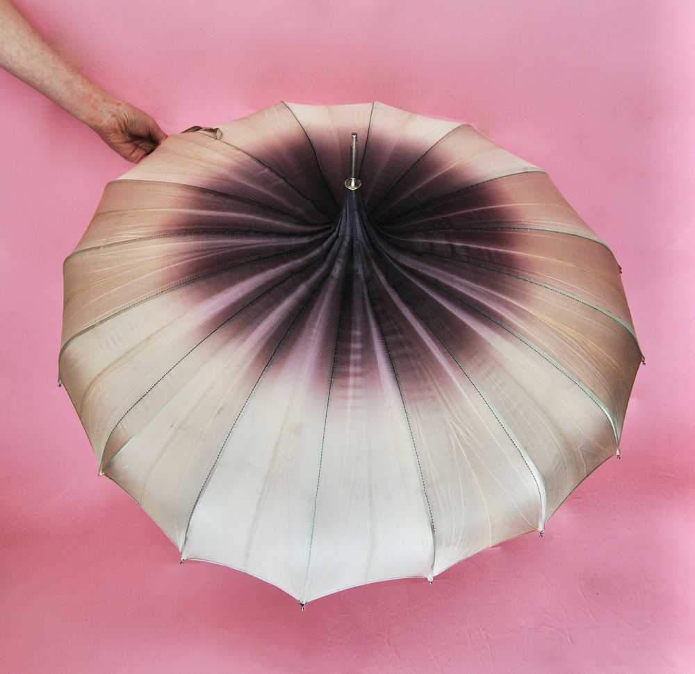 Vintage Cream and Purple Parasol Umbrella - image 9