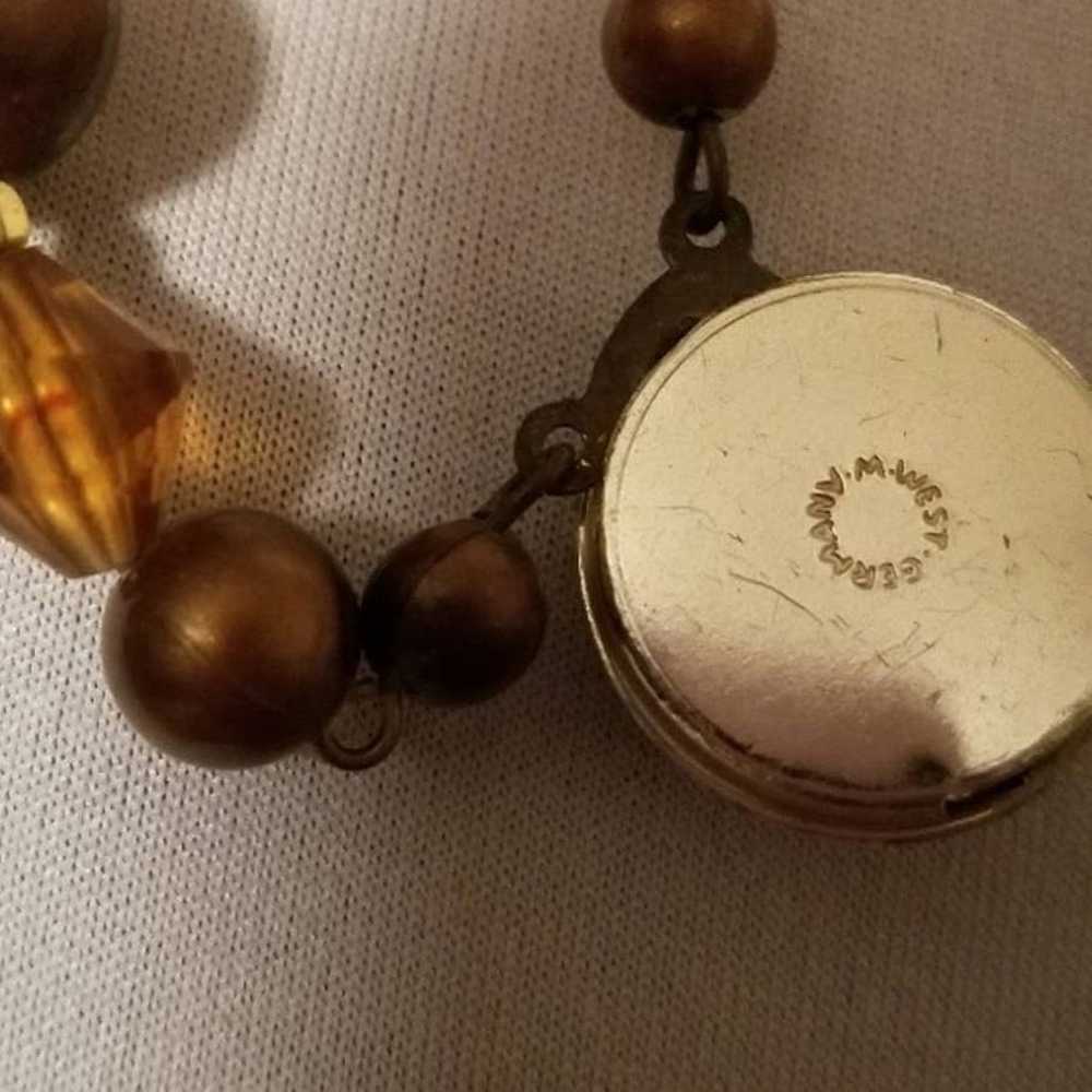 Vintage Necklace Choker Amber Brown Beads Double … - image 4