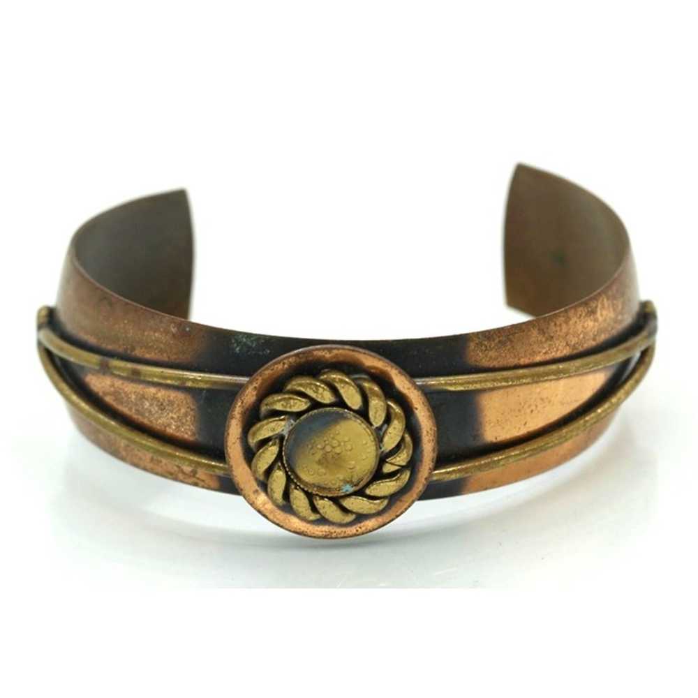 GENUINE SIGNED COPPER cuff bracelet w/burnt coppe… - image 3
