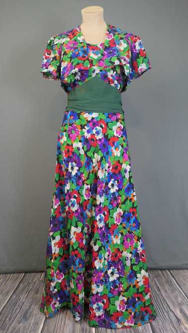 Vintage 1930s Bright Floral Gown with Bolero Jacke