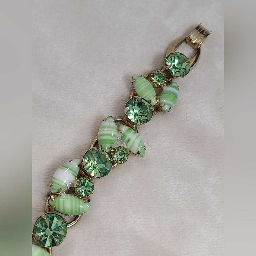 Vintage Green Rhinestone Bracelet - image 4
