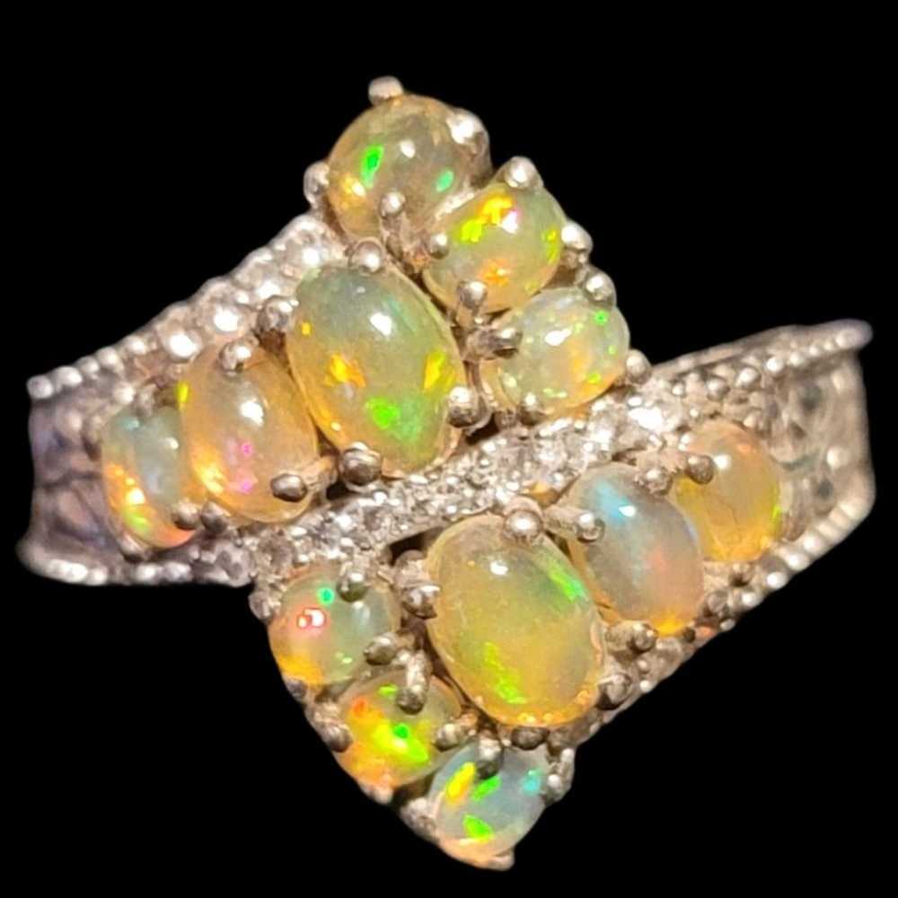 STS Fire Opal .925 Sterling Silver Bypass Cluster… - image 1